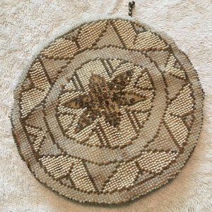 White & Tan Beaded Vintage Handbag - Yugoslavia